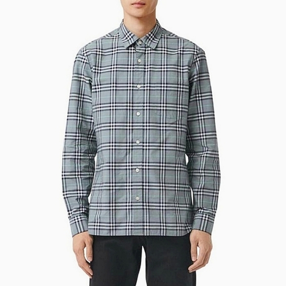 Burberry London Alexander Check Blue Plaid Button Down Dress Sport Shirt